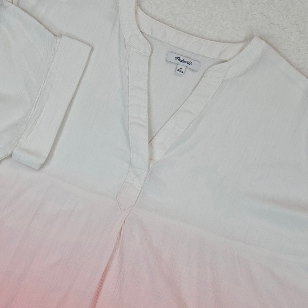 Madewell Dip-Dye Gauze Ruffle Hem Top M Pink White Ombre V-Neck Oversized
